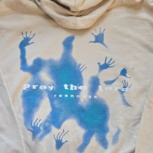 Beige Hoodie with Blue Graphic Design